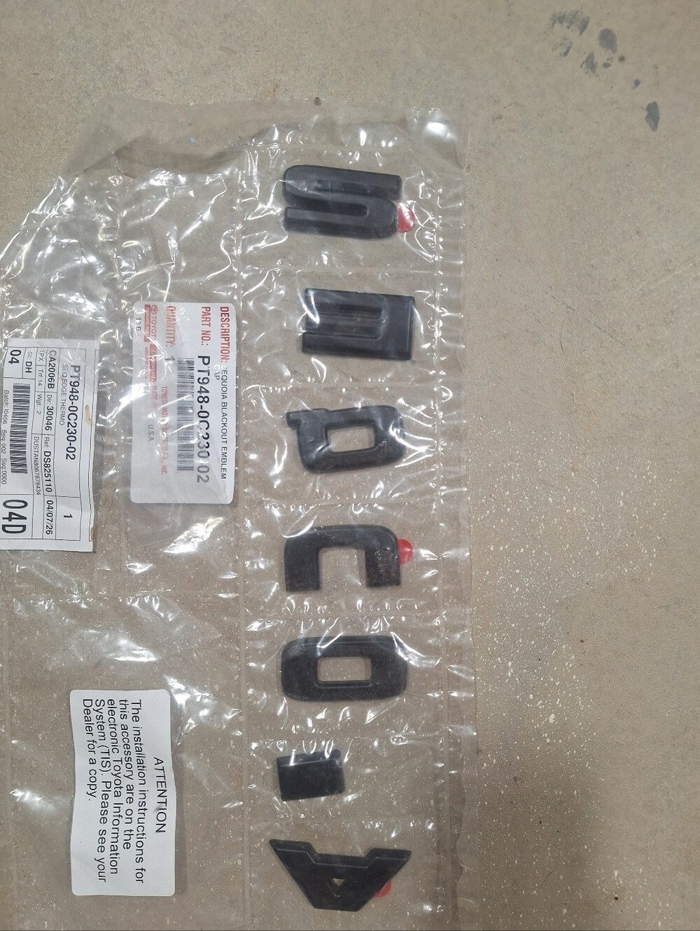 Toyota Sequioia Black out emblems